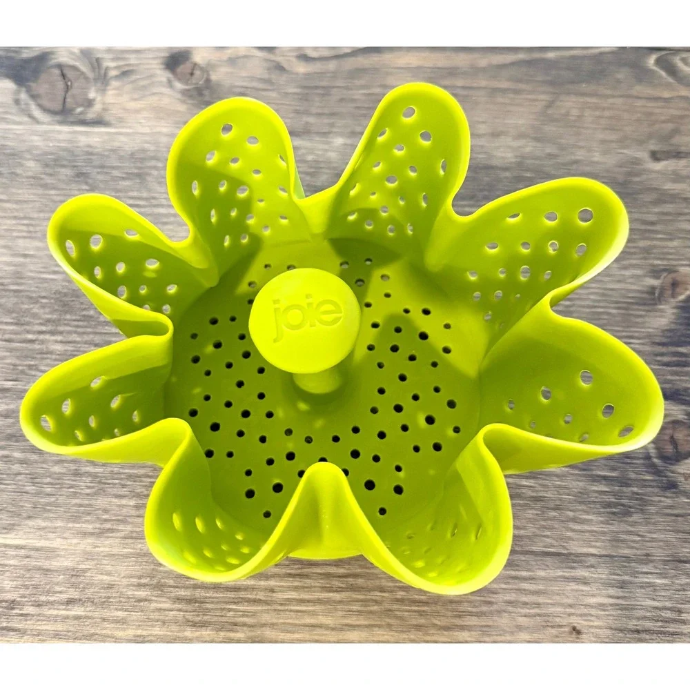 Joie Silicone Vegetable Steamer Basket Lime Green Flower Design Kitchen Tool